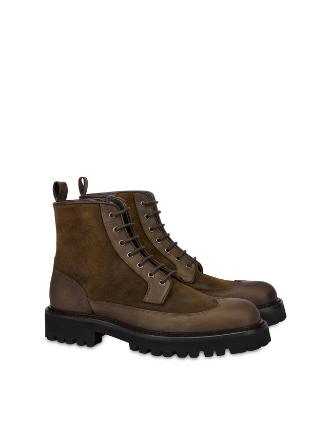Pollini Combat Boot In Crosta E Vitello Budapest Fango/fango In Vendita