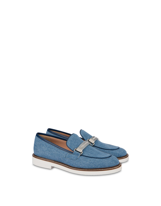 Pollini Mocassini In Tessuto Denim Mannish Denim/navy Black Friday