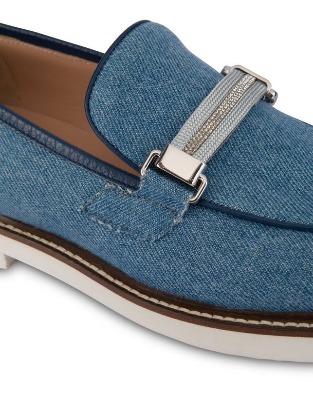 Pollini Mocassini In Tessuto Denim Mannish Denim/navy Black Friday