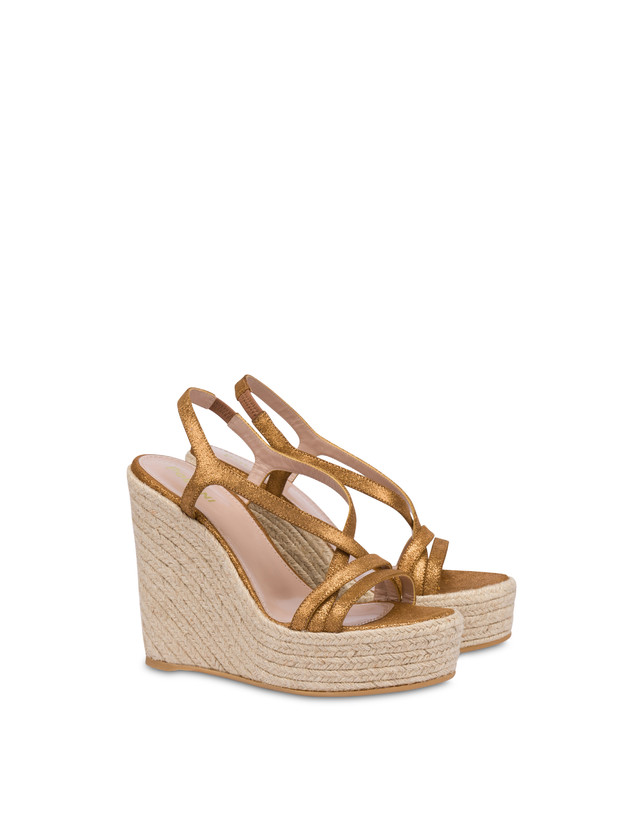 Pollini Sandalo Con Zeppa In Crosta Laminata Playa Oro Offerta Giorno del Papà