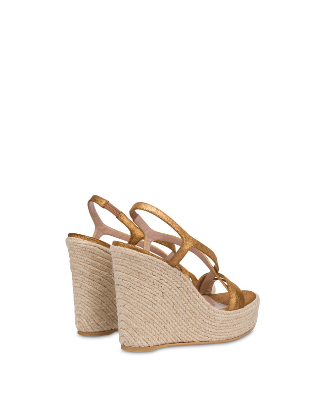 Pollini Sandalo Con Zeppa In Crosta Laminata Playa Oro Offerta Giorno del Papà