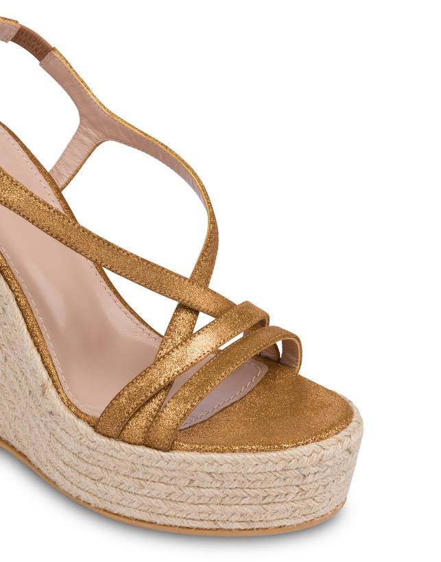 Pollini Sandalo Con Zeppa In Crosta Laminata Playa Oro Offerta Giorno del Papà