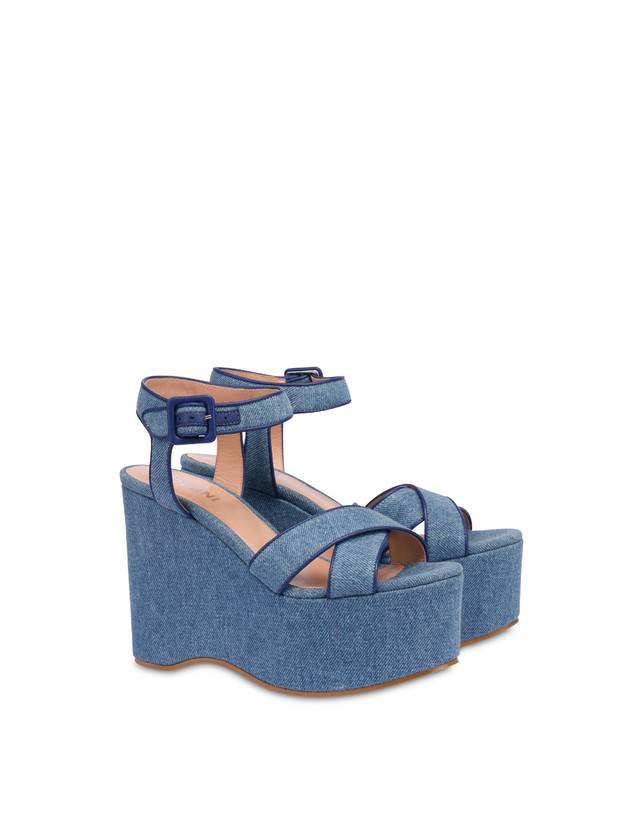 Pollini Sandali In Denim Con Zeppa Capri Denim/navy Online Outlet