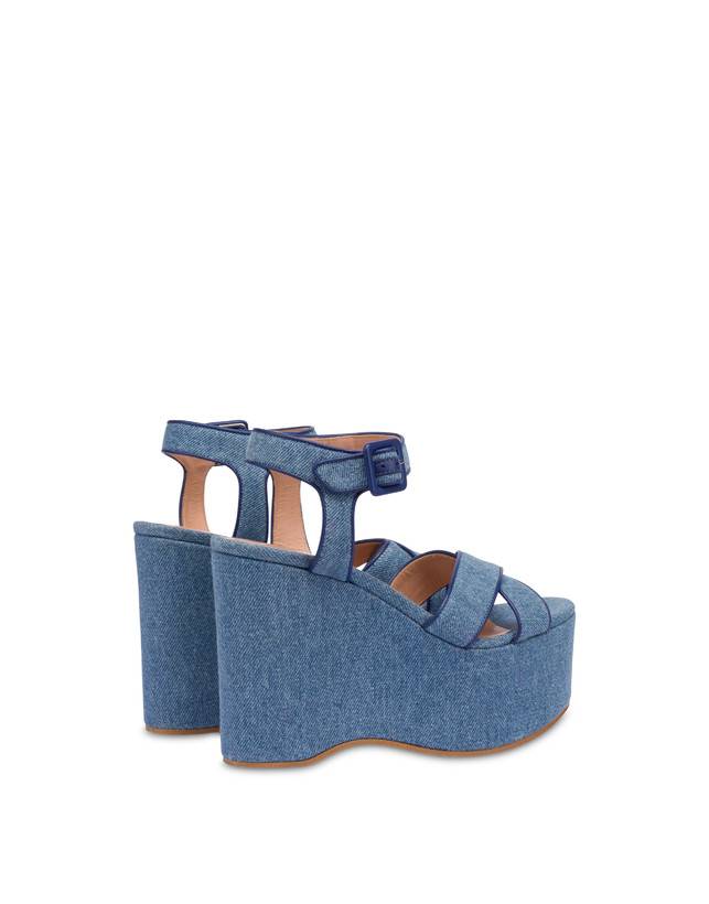 Pollini Sandali In Denim Con Zeppa Capri Denim/navy Online Outlet