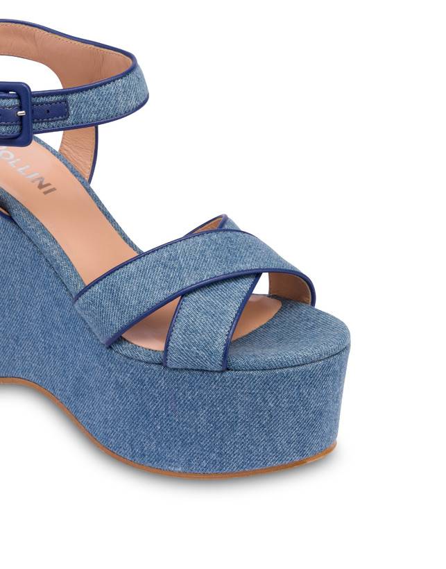Pollini Sandali In Denim Con Zeppa Capri Denim/navy Online Outlet