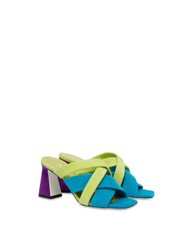 Pollini Mules In Camoscio Colour Explosion Pool/apple/iris Liquidazione