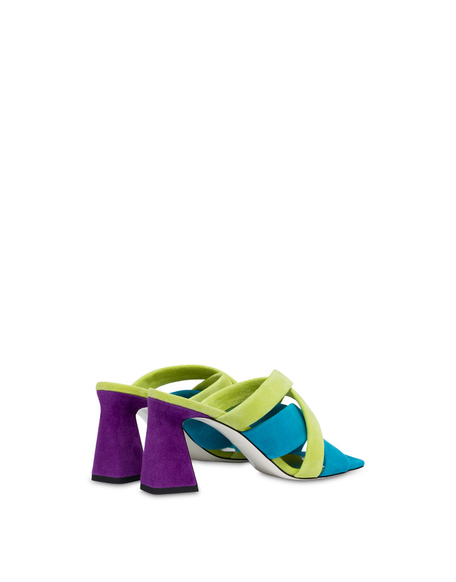 Pollini Mules In Camoscio Colour Explosion Pool/apple/iris Liquidazione