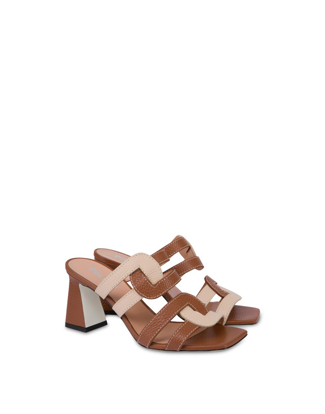 Pollini Mules Con Tacco In Vitello Interlock Wood/sabbia Super Saving Price