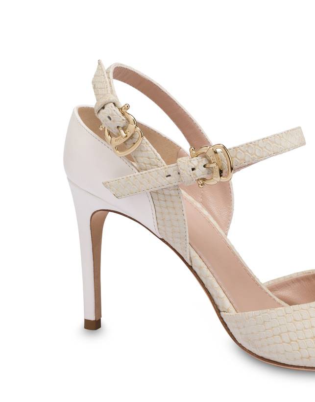 Pollini Slingback In Vacchetta E Nabuk Stampa Pitone Vertigo Gesso/bianco Fino al 55% di sconto