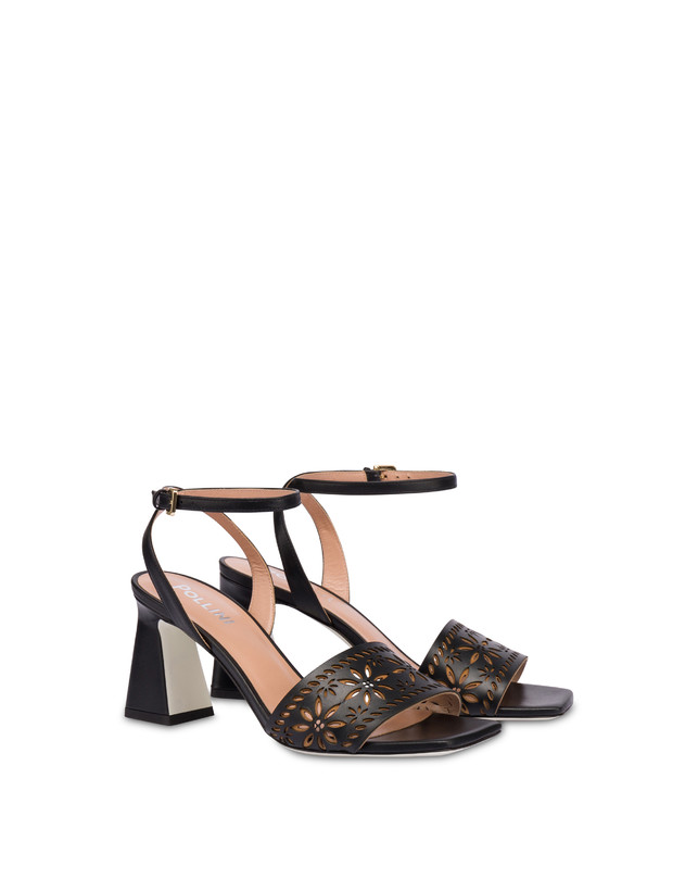 Pollini Sandali In Vitello Con Intagli Desert Rose Nero Italy