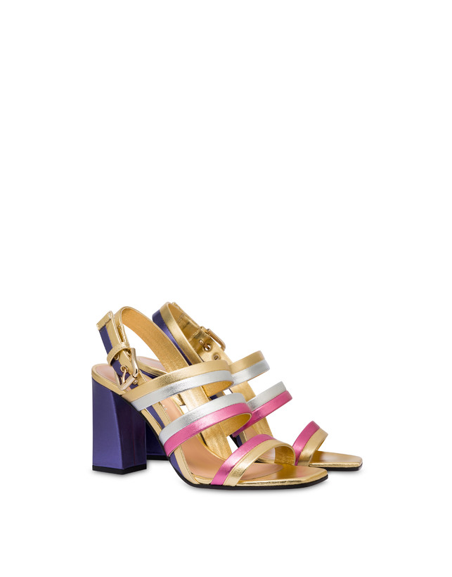 Pollini Sandali In Nappa Laminata Rainbow Oro/peonia/argento/iris Italia