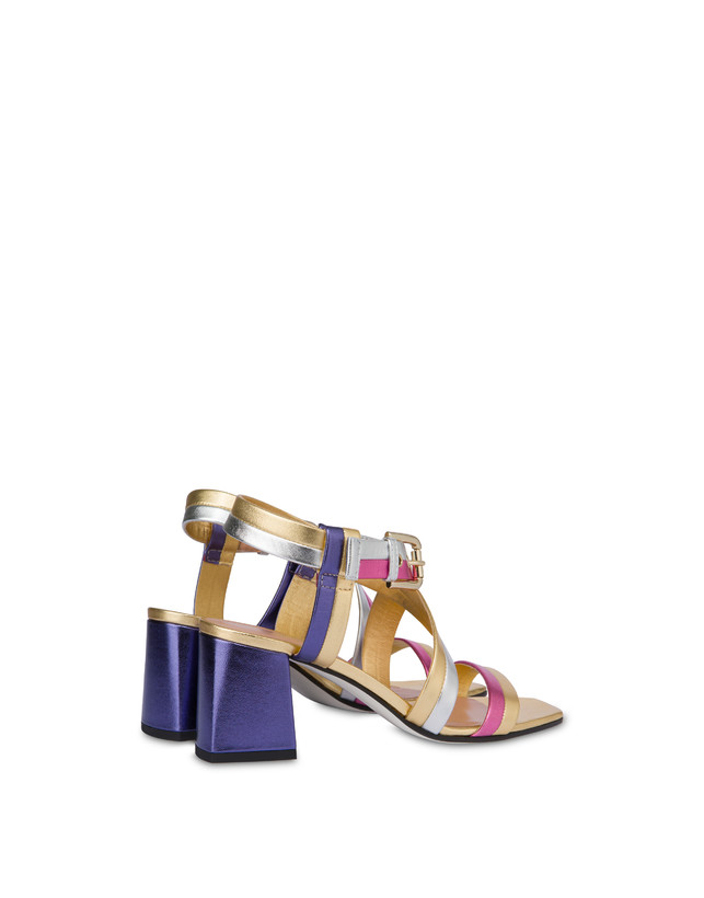 Pollini Sandali In Nappa Laminata Rainbow Oro/peonia/argento/iris In Linea