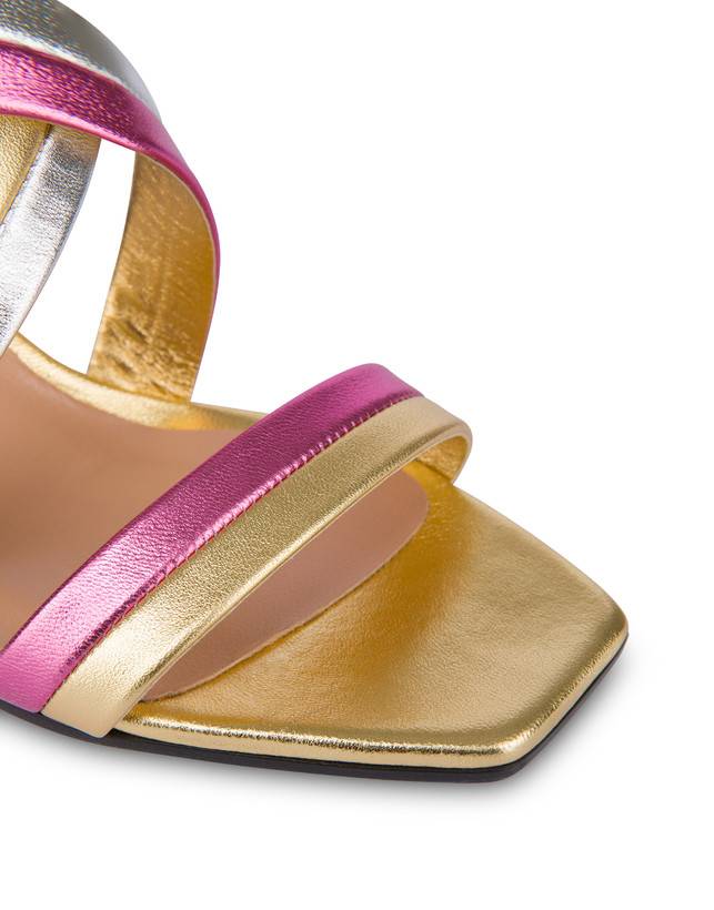 Pollini Sandali In Nappa Laminata Rainbow Oro/peonia/argento/iris In Linea