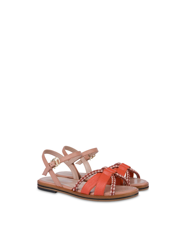Pollini Sandali Flat In Vitello Bicolor Interlude Cannella/nude Qualità Garantita