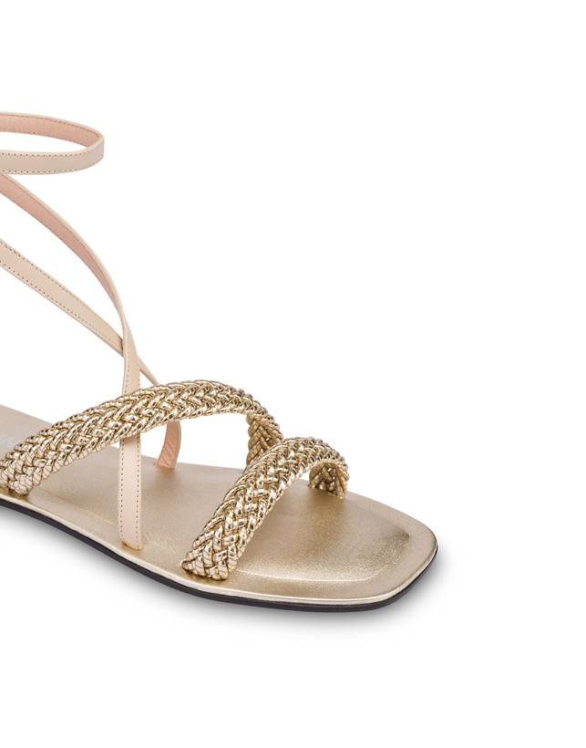 Pollini Sandali Flat In Vitello E Specchio Laminato Italian Savoir Faire Platino/sabbia Acquista Ora
