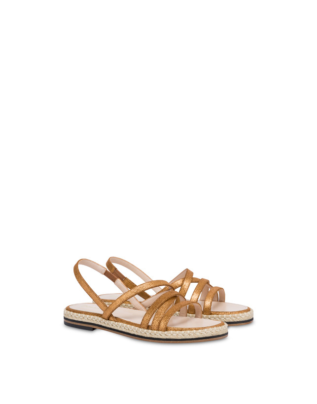 Pollini Sandali Flat In Crosta Laminata Playa Oro Consegna Veloce
