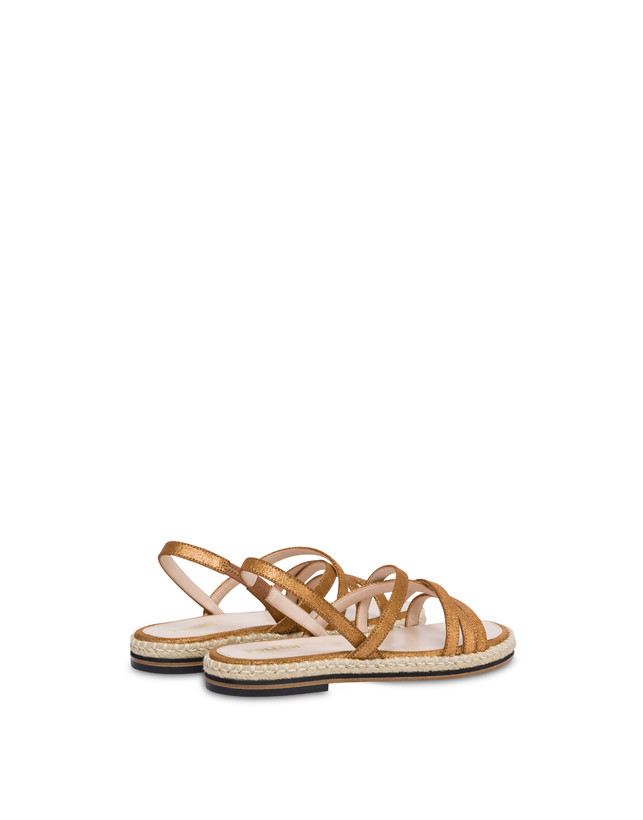 Pollini Sandali Flat In Crosta Laminata Playa Oro Consegna Veloce