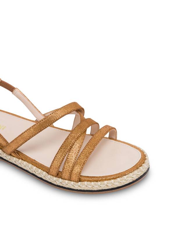 Pollini Sandali Flat In Crosta Laminata Playa Oro Consegna Veloce
