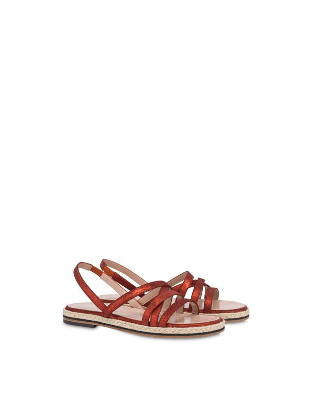 Pollini Sandali Flat In Crosta Laminata Playa Cannella Promozione Limitata