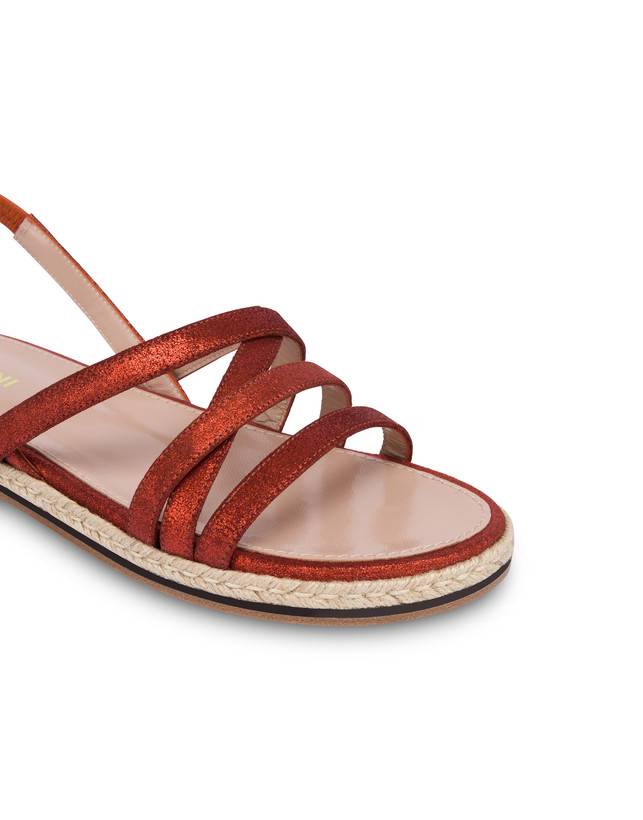 Pollini Sandali Flat In Crosta Laminata Playa Cannella Promozione Limitata