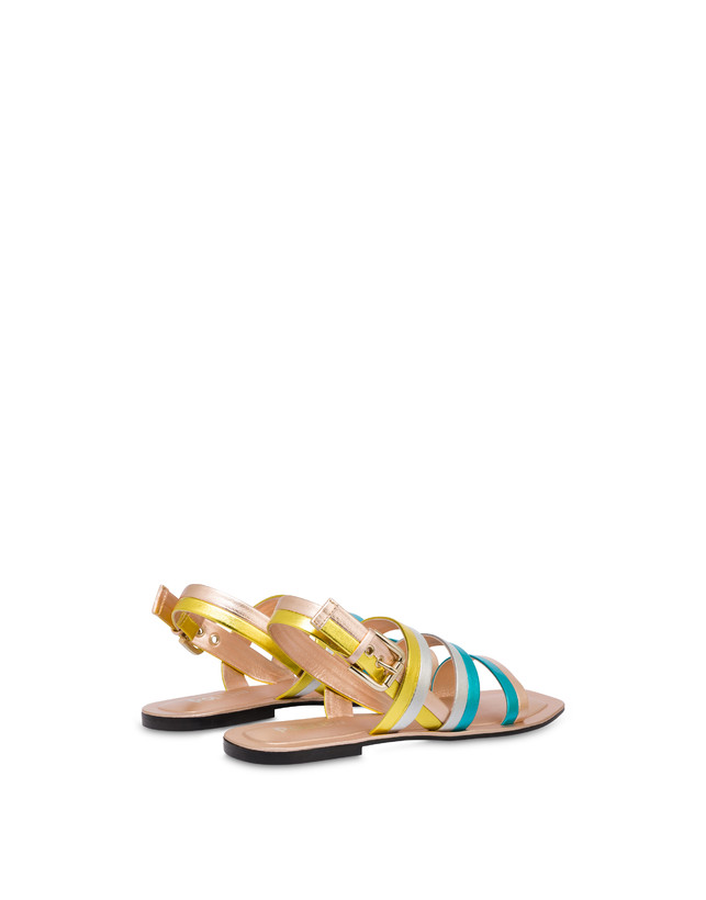 Pollini Sandali Flat In Nappa Laminata Rainbow Rame/pool/argento/sun Sottocosto