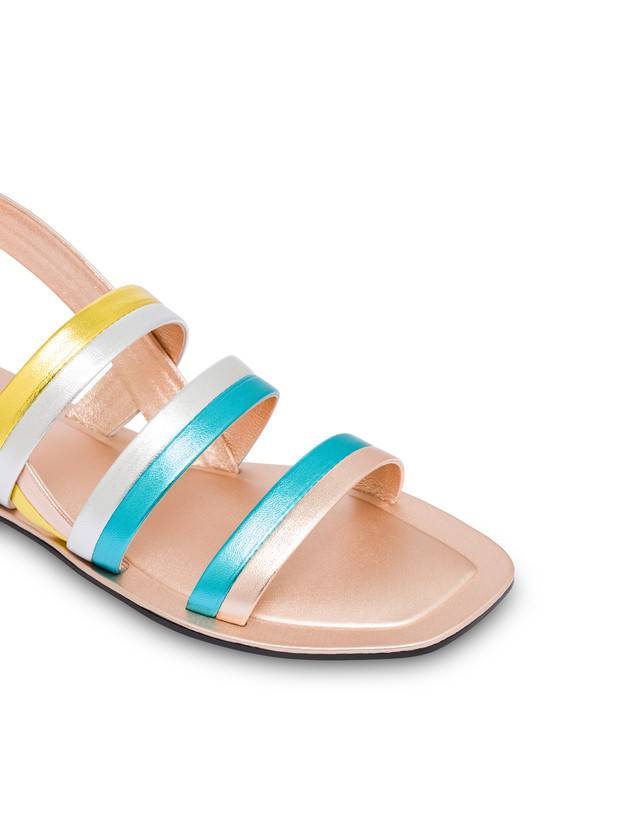 Pollini Sandali Flat In Nappa Laminata Rainbow Rame/pool/argento/sun Sottocosto