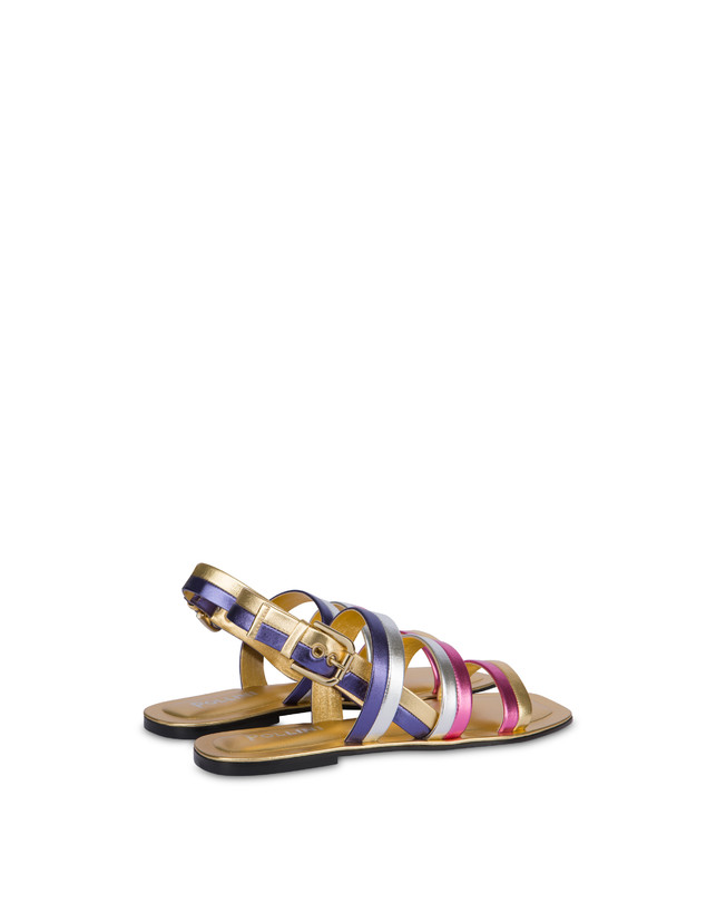 Pollini Sandali Flat In Nappa Laminata Rainbow Oro/peonia/argento/iris Convenienza