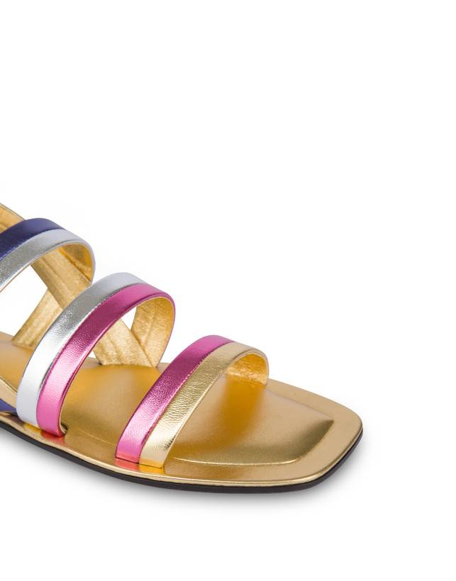 Pollini Sandali Flat In Nappa Laminata Rainbow Oro/peonia/argento/iris Convenienza