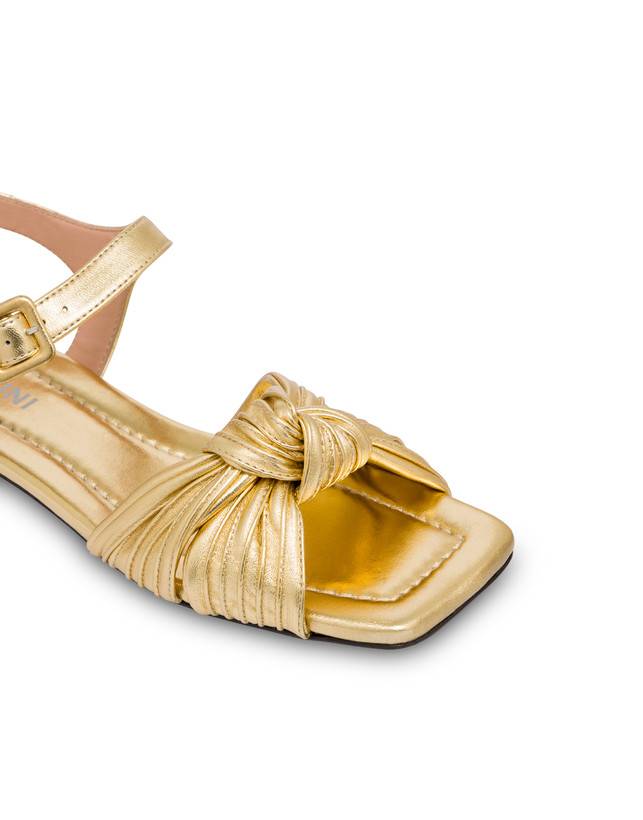 Pollini Sandali Flat In Nappa Laminata Sailor Knot Oro Novità