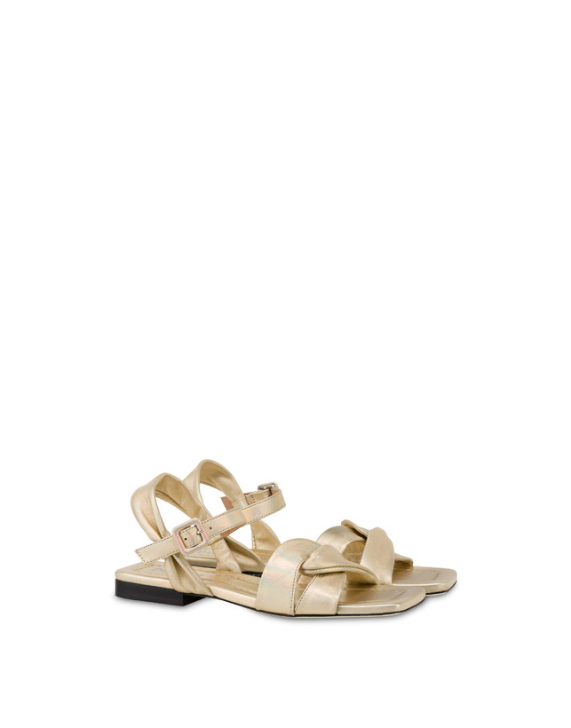 Pollini Sandali Flat In Nappa Laminata Oasis Sabbia Economico
