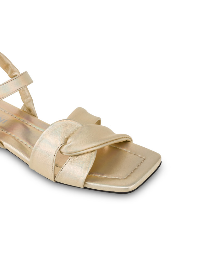 Pollini Sandali Flat In Nappa Laminata Oasis Sabbia Economico