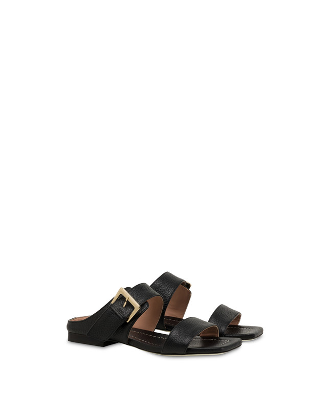 Pollini Sandali Flat In Vitello Bottalato Ethos Nero Outlet