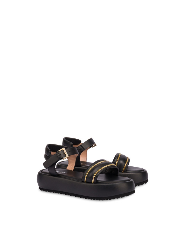 Pollini Sandali Flatform In Nappa Lady Tie Nero In Vendita