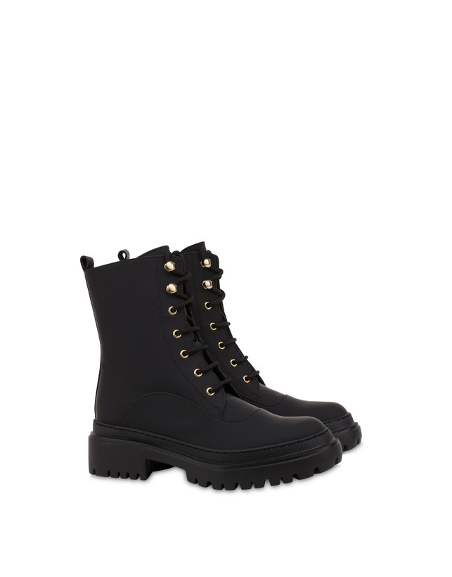 Pollini Combat Boot In Vitello Gommato Winter Step Nero Fornitura limitata