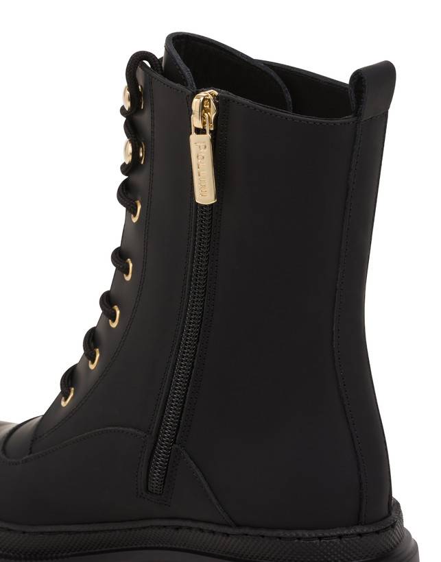 Pollini Combat Boot In Vitello Gommato Winter Step Nero Fornitura limitata
