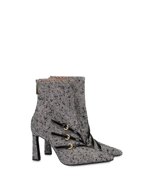 Pollini Stivaletti In Tessuto Spigato Bi-buckle Bianco-nero/nero Offerta Anniversario