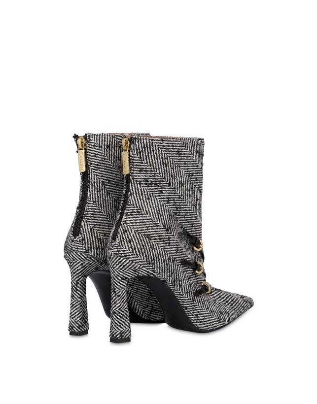 Pollini Stivaletti In Tessuto Spigato Bi-buckle Bianco-nero/nero Offerta Anniversario