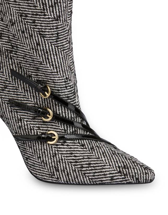 Pollini Stivaletti In Tessuto Spigato Bi-buckle Bianco-nero/nero Offerta Anniversario
