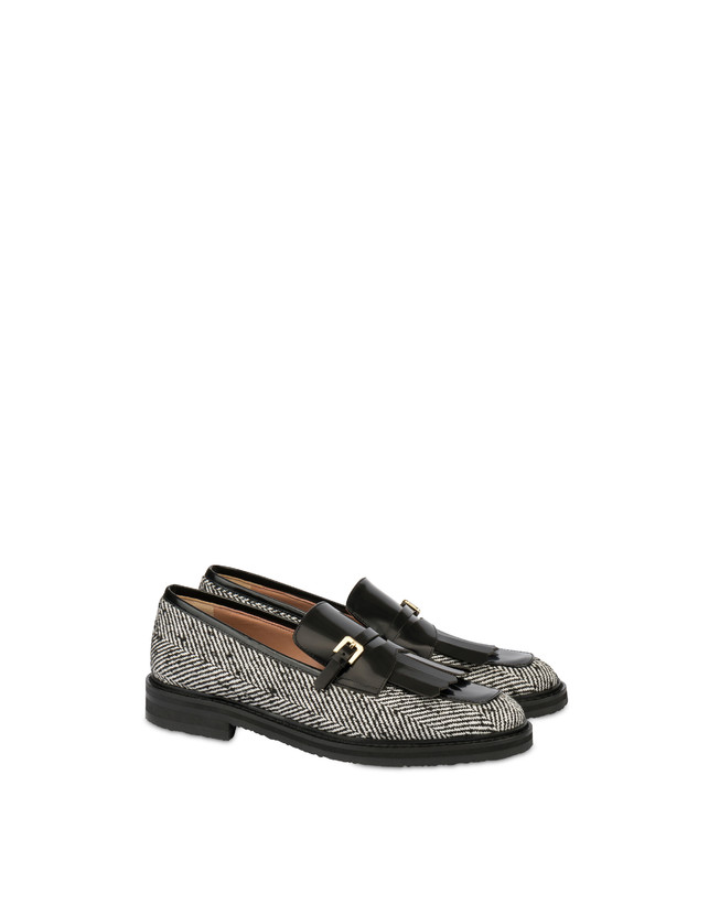 Pollini Mocassini In Tessuto Spigato Camber Sand Bianco-nero/nero Lightning offer