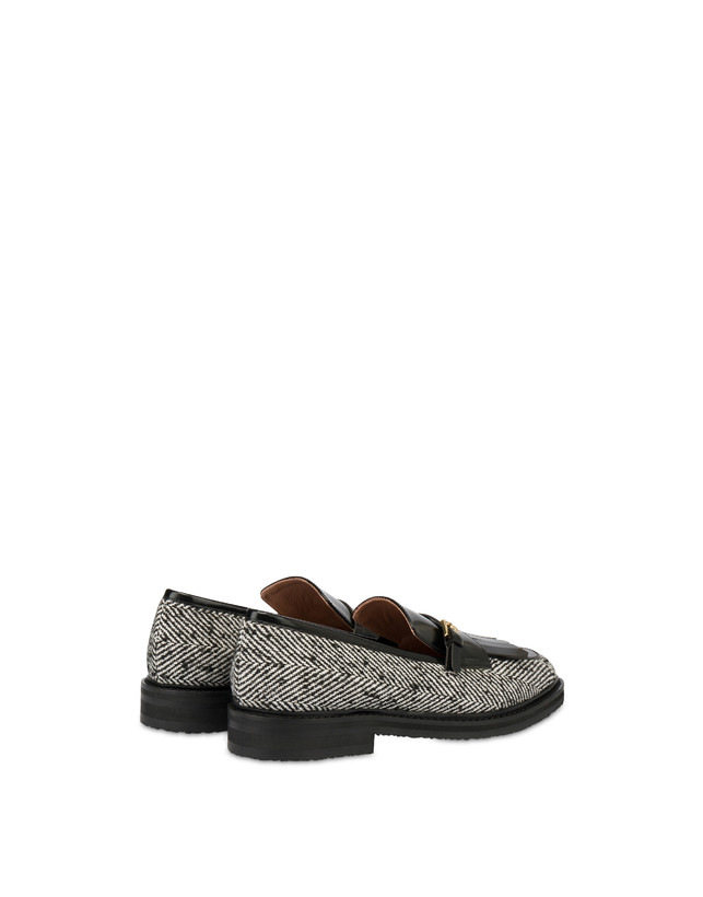 Pollini Mocassini In Tessuto Spigato Camber Sand Bianco-nero/nero Lightning offer