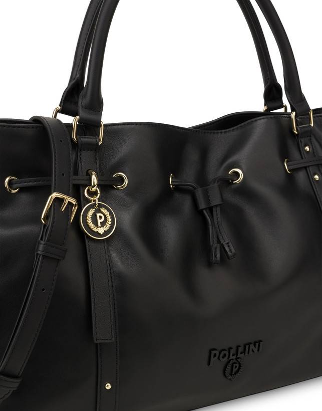 Pollini Borsa Doppio Manico In Nappa Serena Nero/nero Duty-free