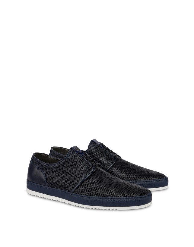 Pollini Derby In Pelle Stampa Traforata Foxing Blu Offerta esclusiva
