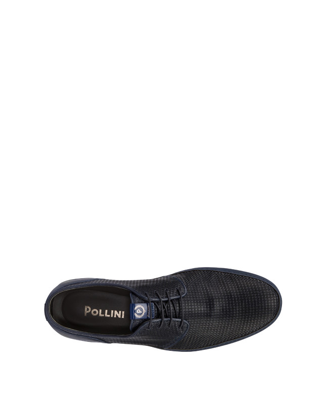 Pollini Derby In Pelle Stampa Traforata Foxing Blu Offerta esclusiva