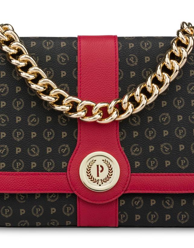 Pollini Borsa A Spalla Heritage Logo Classic Nero/lacca Offerta Anniversario