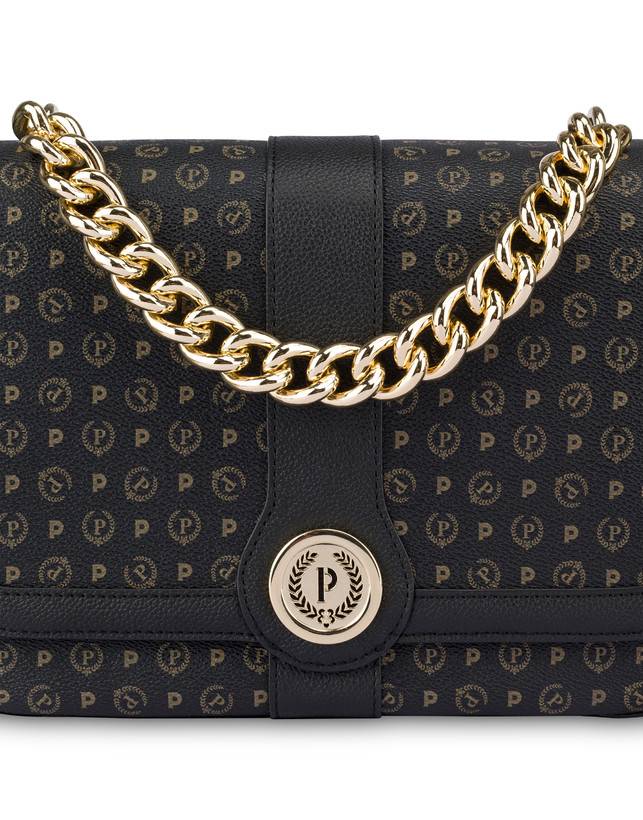 Pollini Borsa A Spalla Heritage Logo Classic Nero/nero Vendita calda