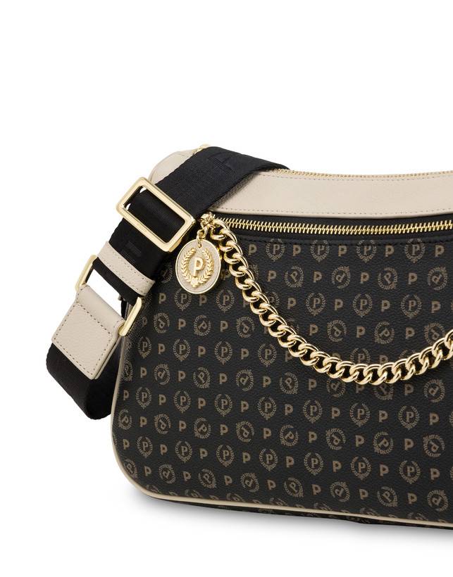 Pollini Borsa A Tracolla In Pvc Heritage Logo Classic Nero/avorio Offerta temporanea