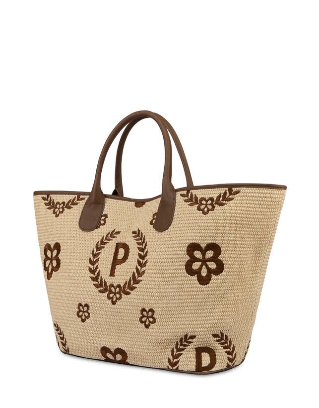 Pollini Tote Bag In Paglia Macro Heritage Big Naturale/t.moro/marrone Sconti VIP