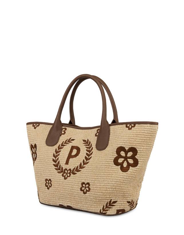 Pollini Tote Bag In Paglia Macro Heritage Medium Naturale/t.moro/marrone Prezzo basso