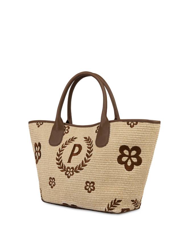 Pollini Tote Bag In Paglia Macro Heritage Medium Naturale/t.moro/marrone Prezzo basso