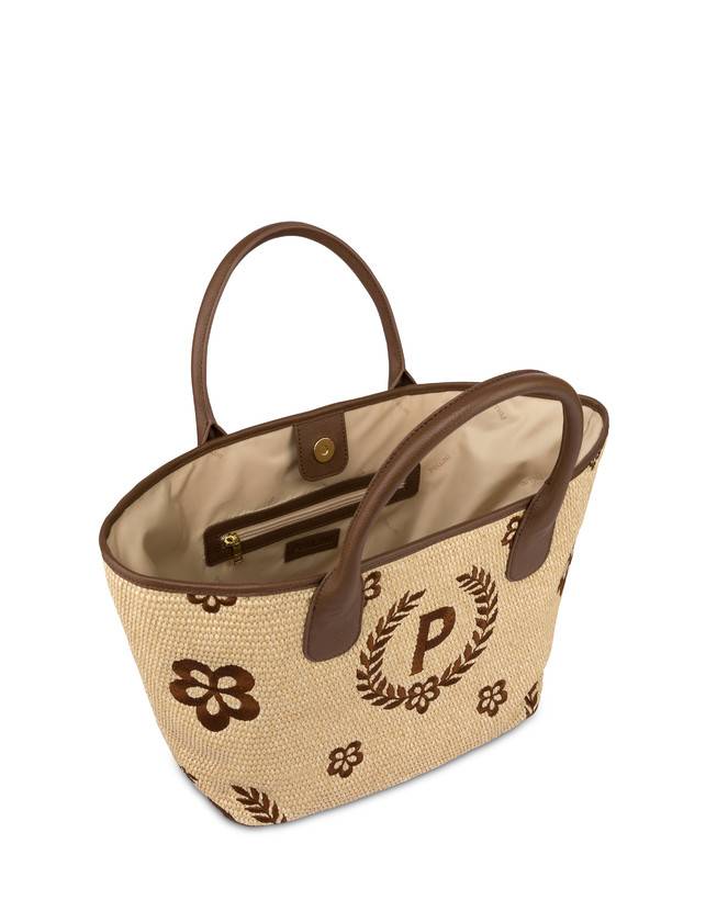 Pollini Tote Bag In Paglia Macro Heritage Medium Naturale/t.moro/marrone Prezzo basso